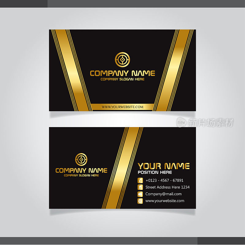 Gold and black horizontal business card template. - Illustration